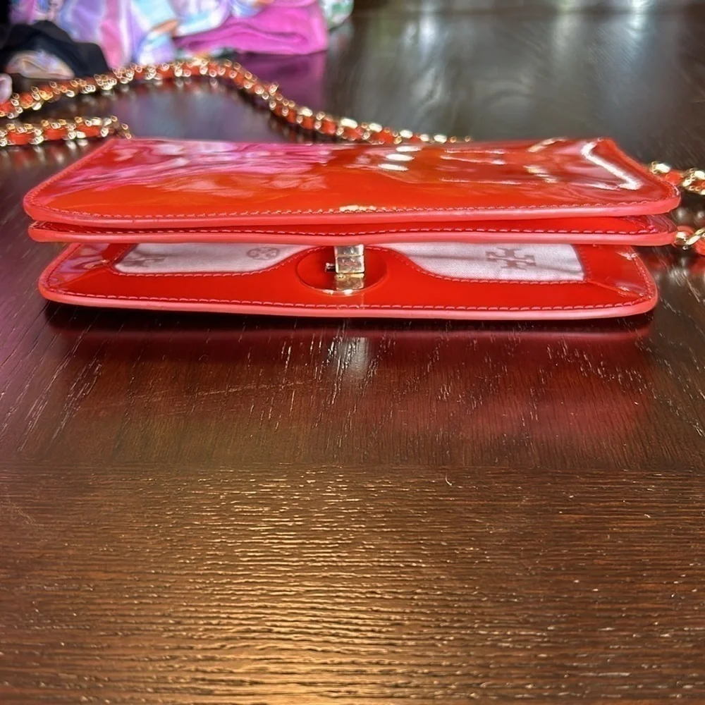 Tory Burch Orange Patent Leather Adalyn Crossbody Bag